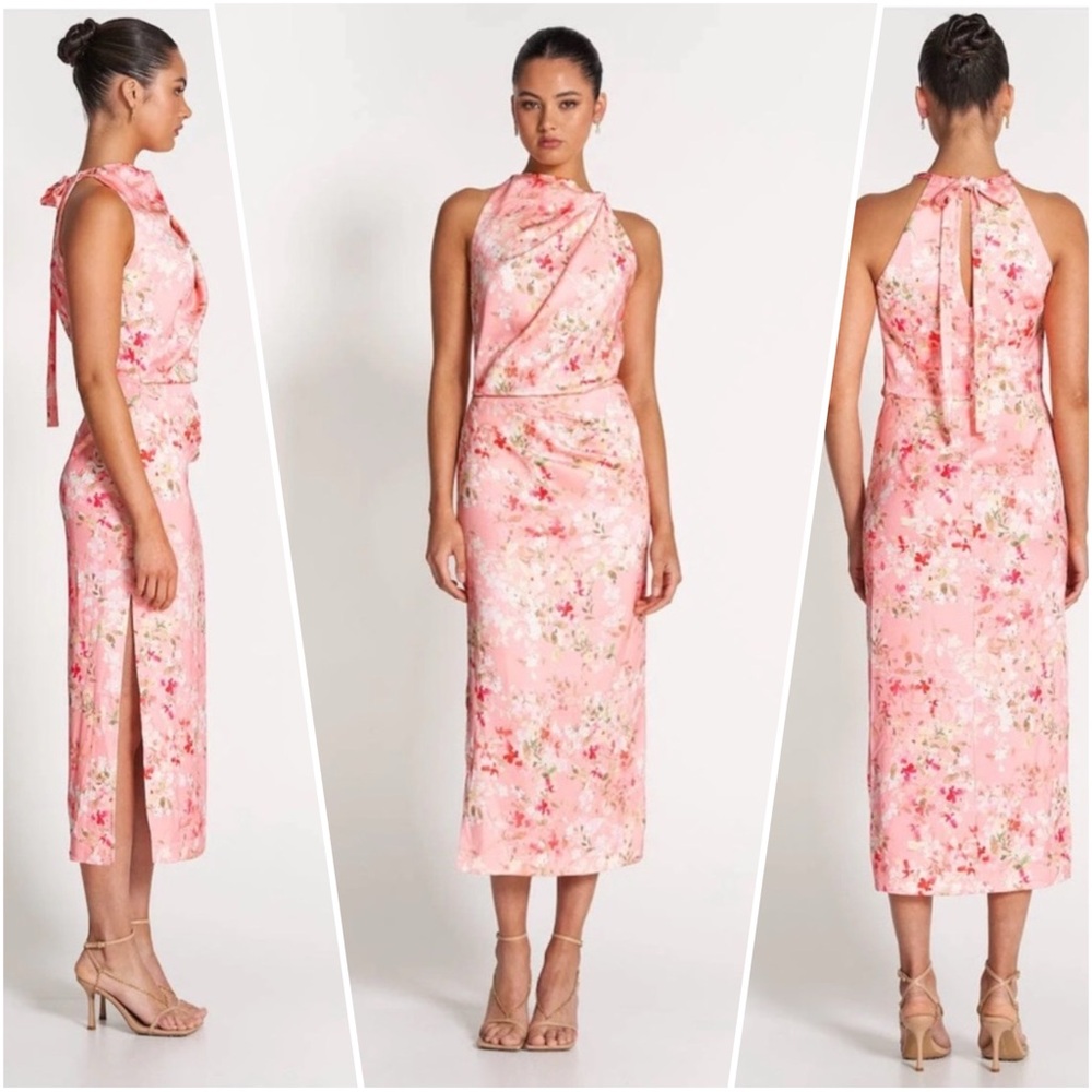 NWT Sofia the Label Amelie High Neck Satin Dress Pink Blossom Size AU 10 (4-6)